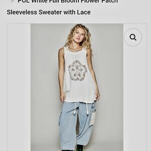 POL Cream Knit Sleeveless Tank Top with Floral Patchwork